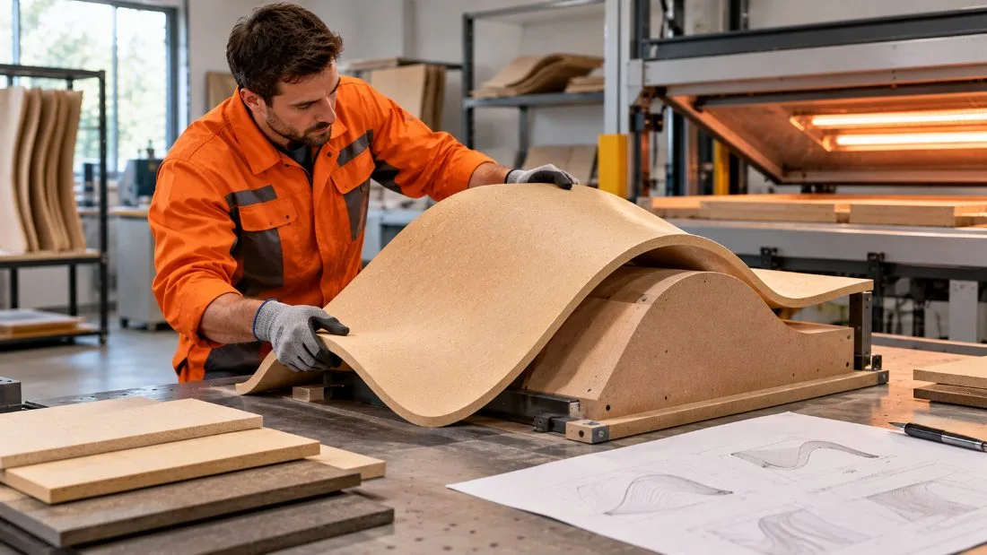 Craftsman fitting curved components during fabrication